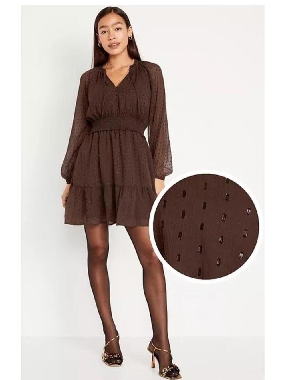 OLD NAVY by Gap ~ Size M ~ Chocolate Waist Defined Shine Mini Dress. Chiffon